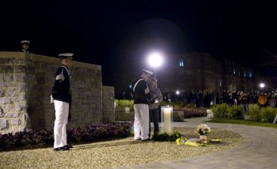 Lighting the candle just after midnight.