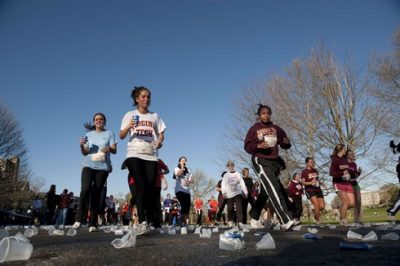 Participants along the course of the 3.2 Mile Run in Remembrance.