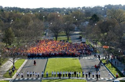 The 3.2 Mile Run in Remembrance was preceded by a release of 32 white balloons.