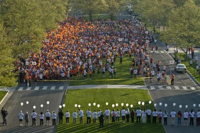 Runners gather at the start line of the 3.2 Run.